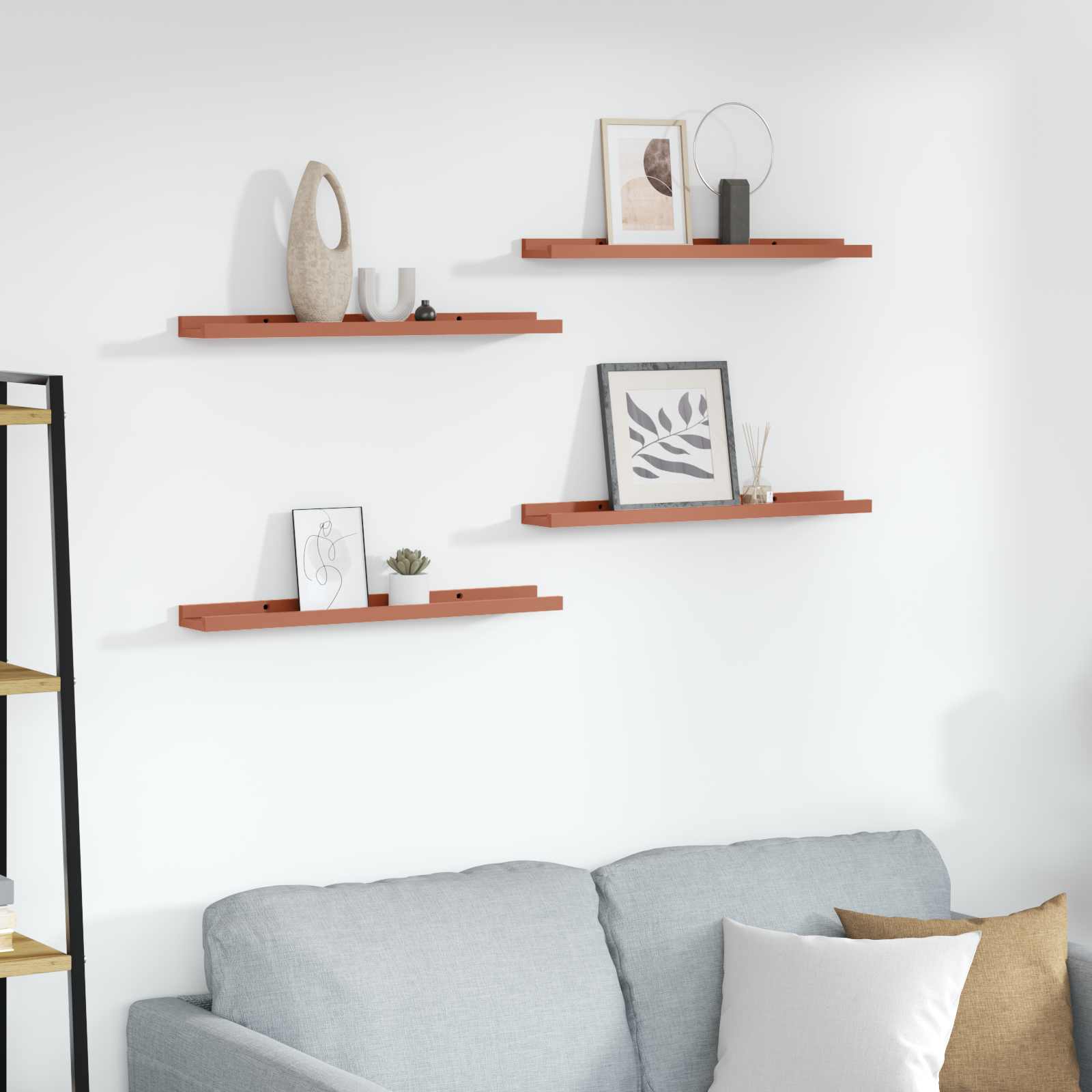 vidaXL Seinähylly 4 kpl Punainen 60 x 9 x 3 cm Tekninen puu